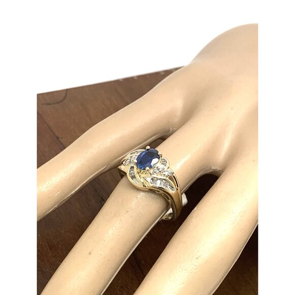 Blue Gemstone Diamond Cocktail Ring 14k Yellow Gold Estate Women's Size 7 - Picture 13 of 14
